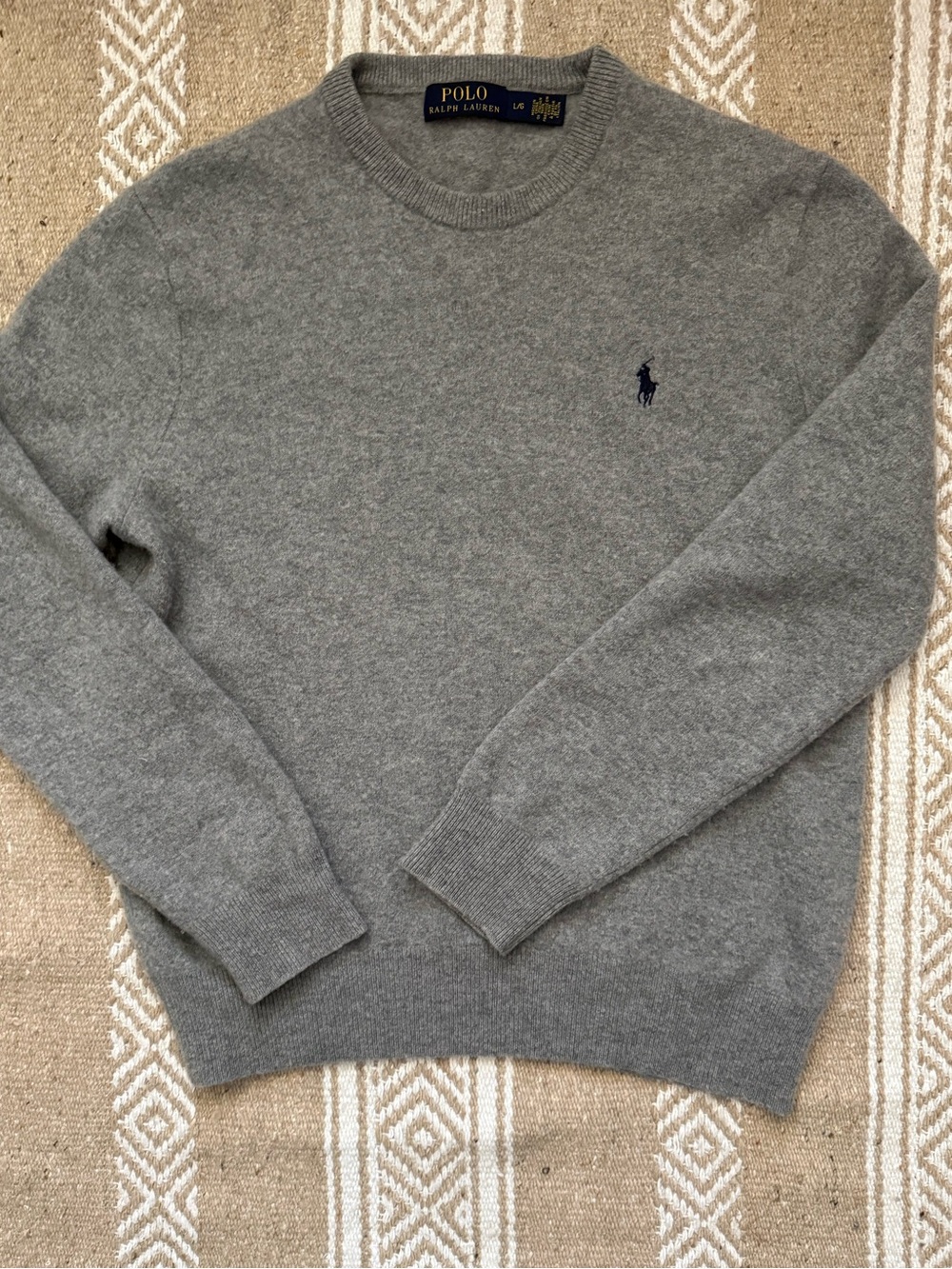 Vintage Polo by Ralph Lauren 100% Wool Classic Crewneck Sweater Light Grey L EUC